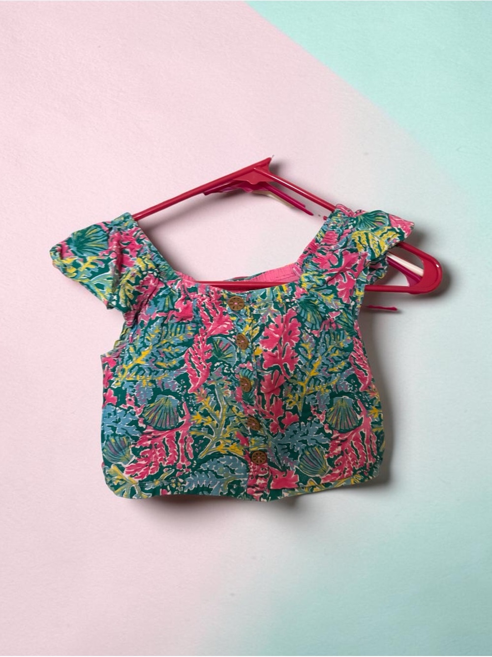 Tommy Bahama Pink & Teal Tropical Print Girls Top